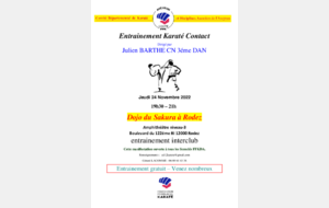 Entrainement interclub Karaté Contact jeudi 24 novembre à Rodez